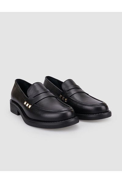 Cabani Loafer de damă 100% din piele naturală neagră cu știfturi