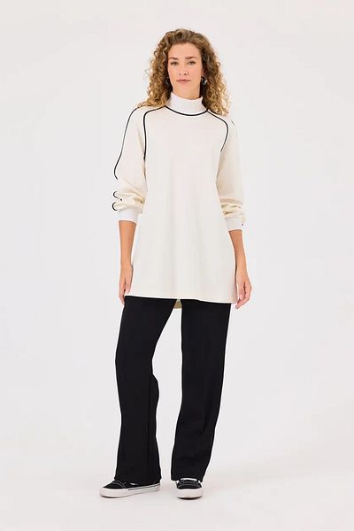 SEÇİL Women's Stand Collar Stripe Detailed Tunic - Ecru