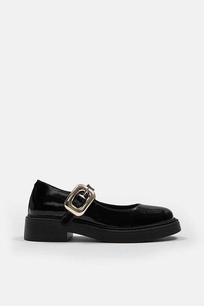 NILUFARR Ghisa Black Patent Leather Genuine Leather Loafer with Gold Buckle