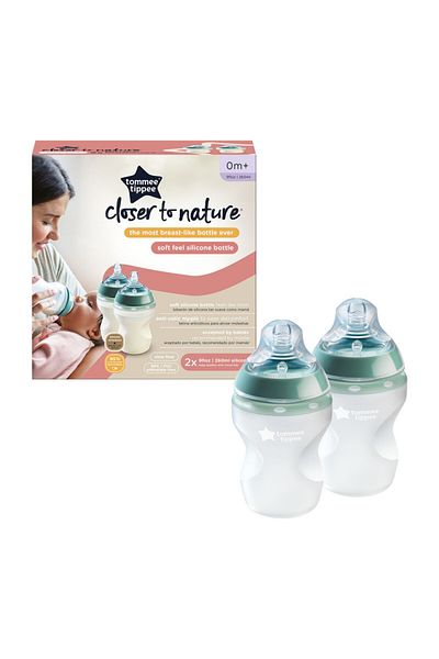 tommee tippee Closer to Nature Soft Feel Silicone Baby Bottles - 260ml, Pack of 2
