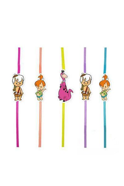 Parti Dükkanım Stone Age Pebble/bambam Artistic Straws 10 Pieces