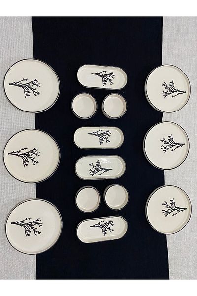 MTD SERAMİK Plane Pattern Luxury Breakfast Set 14 Pieces 6 Seater