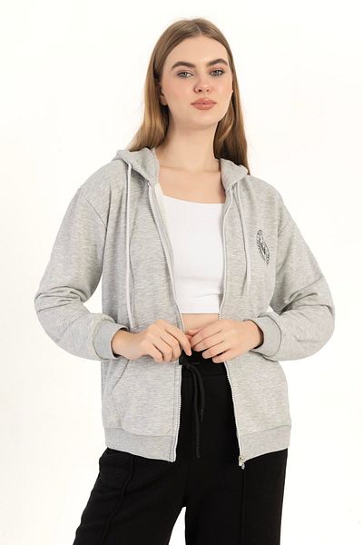 Polo State Hanorac de damă Grey Melange - cu fermoar, cu croiala normală