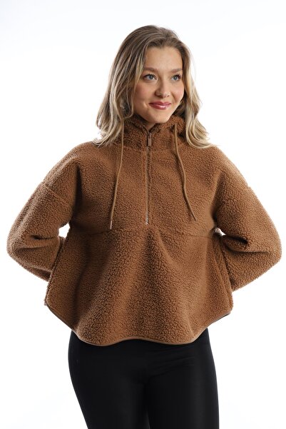 Polo State Kadın Kapüşonlu Peluş Sweat Tütün