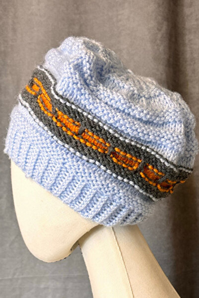 Uretti Saime 7243 - Синя жіноча в'язана шапка ручної роботи