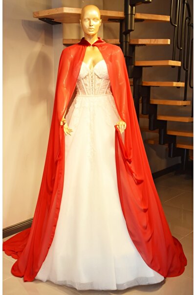 paris in paris Κόκκινο σιφόν καφτάν - νυφικό κορυφαίο Cape, Bondage Chiffon Caftan - Henna gown