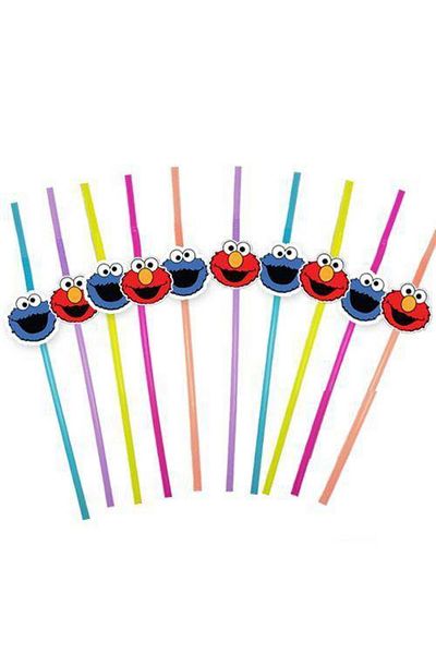 Parti Dükkanım 10 Pieces Cookie Monster and Elmo Artistic Straw Set