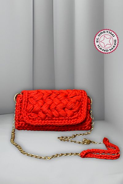 Uretti - Geantă roșie încrucișată Saime 7243 Handmade Macrame Rope