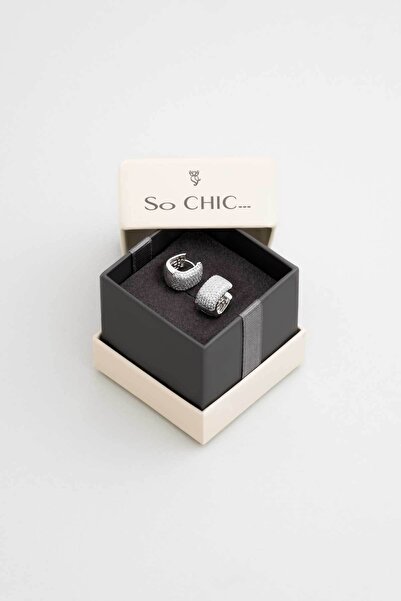 So CHIC... Minimalist Avangard 18 Ayar Beyaz Altın Kaplama Gümüş Halka Küpe