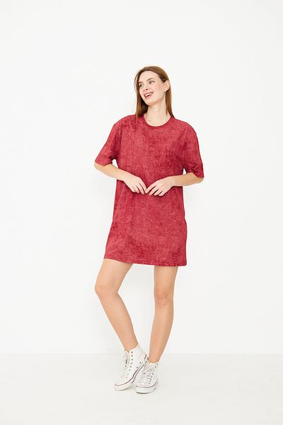Avones Women's Acid Washed Tie-Dye Pattern Relaxed Fit Mini Length Dress