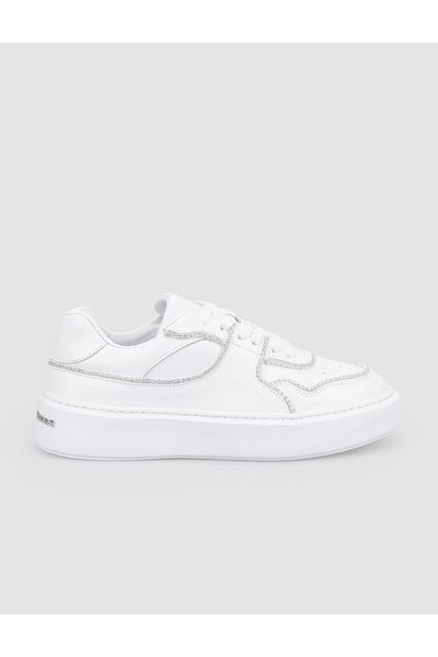 Cabani 100% Genuine Leather White Patent Leather Lace-Up Women's Sneakers
