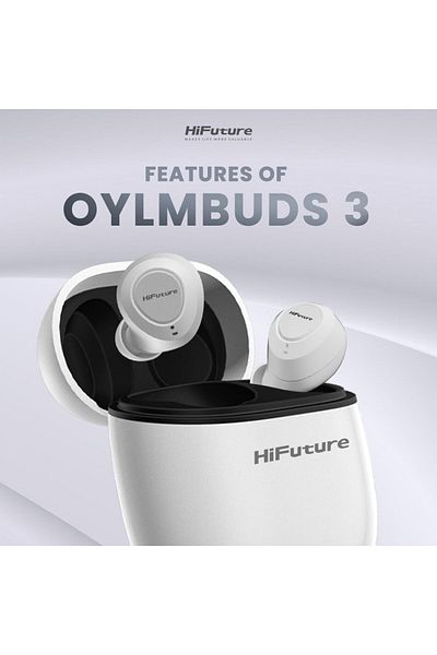 HiFuture OlymBuds3 Wireless Earbuds, Up to 25Hrs Playtime, Waterproof, AI Voice Assistant, White