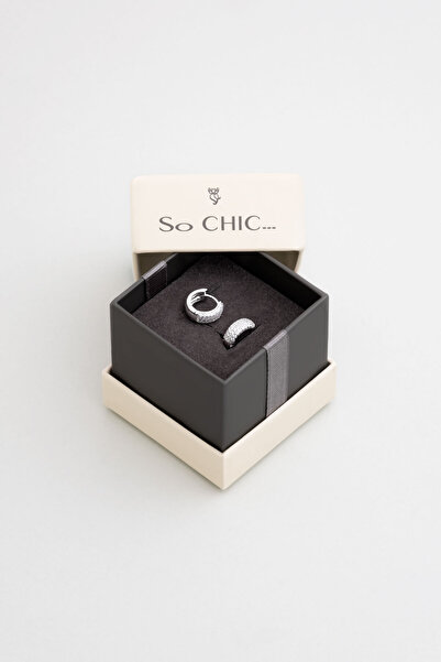 So CHIC... Minimalist Avangard 18 Ayar Beyaz Altın Kaplama Gümüş Halka Küpe