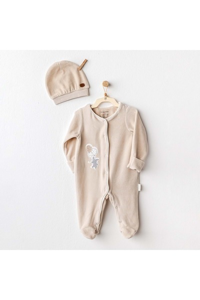 andywawa Bal Rengi Baby Boy Velvet Jumpsuit Stone