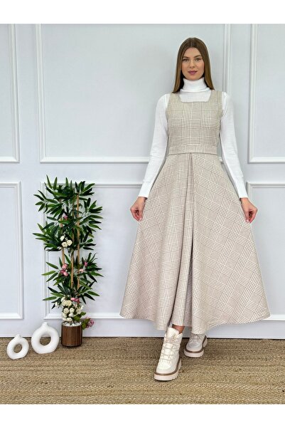 Moda Lippa Καρό Ζωντανό Χειμερινό Κρεμ Gilet