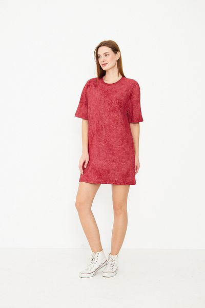Avones Women's Acid Washed Tie-Dye Pattern Relaxed Fit Mini Length Dress