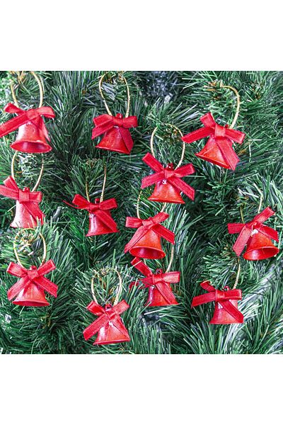 EkoStore 12 Pieces 3 cm Red Bell Shaped Christmas Tree Ornament