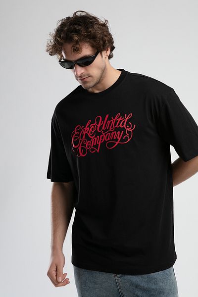 ECKO UNLTD Albany Black Crew Neck Printed Oversize Men's Tshirt