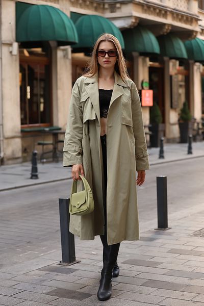 Nesil Belted Lined Trench Coat with Cape Cover
