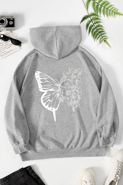 Moda Glo Unisex Φούτερ με στάμπα με σχέδιο πεταλούδων