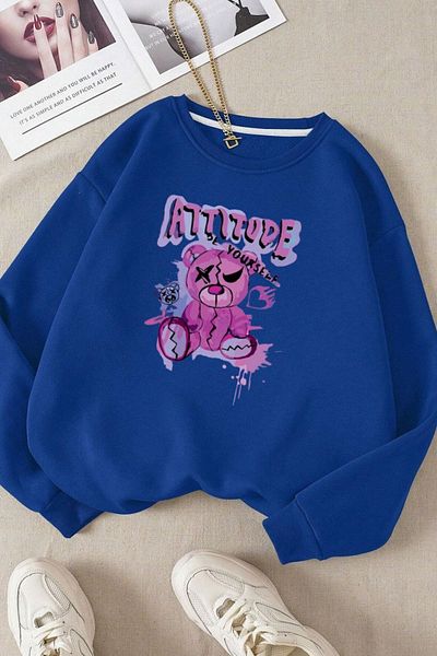 Moda Glo Hanorac din bumbac cu decolteu rotund cu imprimeu Attitude unisex