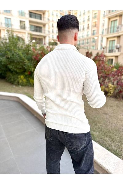 elkumoda Pulover Slim Fit Gât polo cu nervuri Textura moale Anti-pilling Hanorac cu croiala italiană