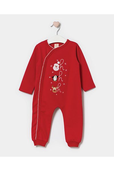 Minipodyum Christmas Concept Embroidered Unisex Baby Christmas Themed Romper with Snap Closure