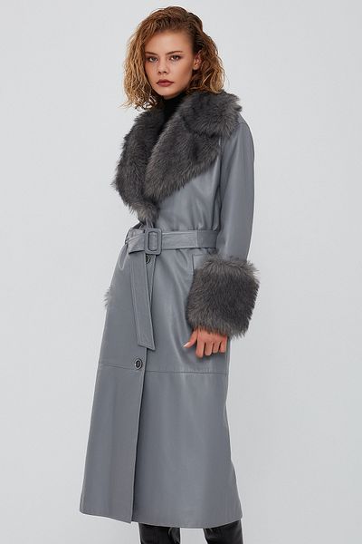 Derimod Penelope Women's Anthracite Furry Leather Overcoat