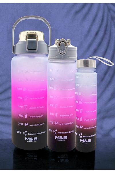 M&B WATER BOTTLE 3-Piece Motivational Water Bottle Set - Water Bottle with Straw for Daily and Sports 2000-900-500ml