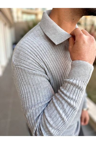 elkumoda Πουλόβερ με λεπτή εφαρμογή Polo λαιμόκοψη με απαλή υφή Φούτερ ιταλικής κοπής που δεν πέφτει