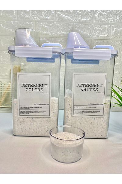 MODA OZY 2300ml Vacuum Acrylic Bathroom Organizer Set - Δοχείο απορρυπαντικού με 2 μεζούρες, λευκό και έγχρωμο