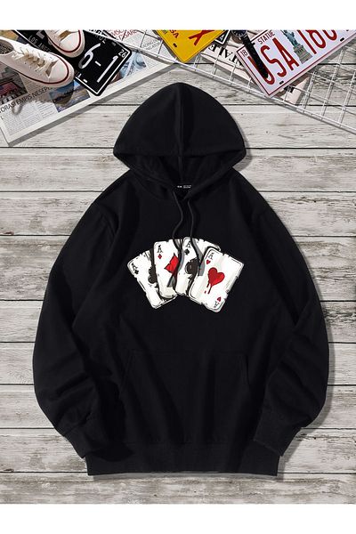 Moda Glo Hanorac negru unisex cu glugă