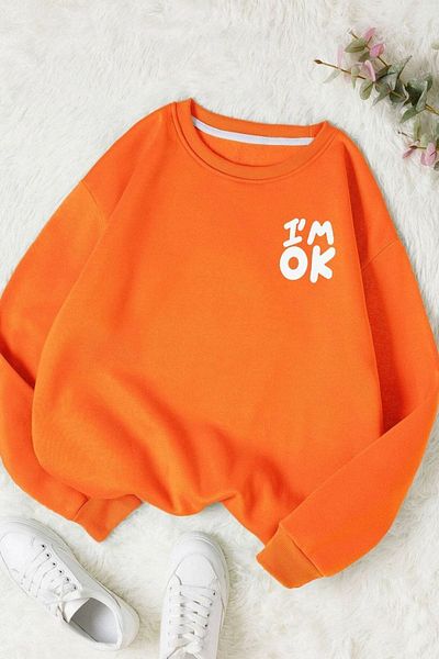 Moda Glo Unisex I'm Ok Βαμβακερό φούτερ με στάμπα με λαιμόκοψη