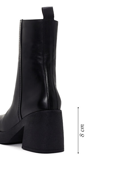 Derimod Γυναικείες δερμάτινες μπότες με μαύρο χοντρό τακούνι με φερμουάρ 23wfd201118