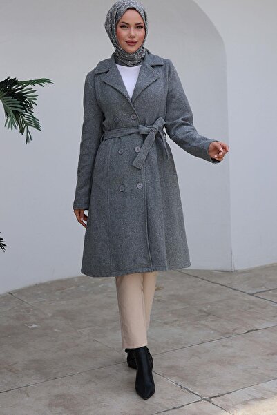 MİSSKAYLE Palton gri cu ștampilă - Detaliu cu nasturi, model 1224