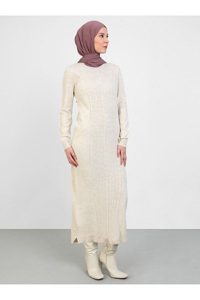 Tavin Knitwear Hijab Dress - Beige - Tavin