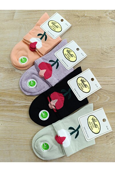 ÜNLÜ ÇORAP جوارب بامبو بنمط توليب ثلاثي الأبعاد 4 أزواج