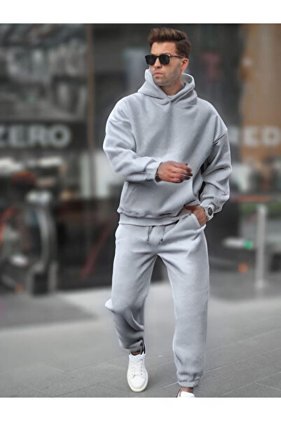 BayBayan Ανδρικό σετ φόρμας 3 κλωστών Jogger με κουκούλα καγκουρό με τσέπες