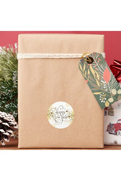 WALLHUMAN Yılbaşı Temalı Happy New Year  Hediye Paketi Sticker 20 Adet (Gold ...