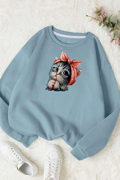 Moda Glo Βαμβακερό φούτερ Unisex Rabbit Printed Crew Neck