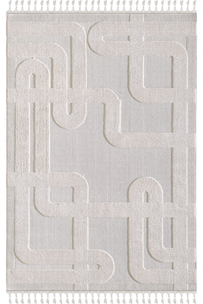 Empera Ibiza - Benita Geometrik Toz Vermeyen Iskandinav Desen Saçaklı Halı