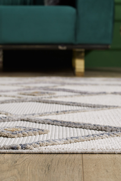 Empera Ibiza - Bold Geometrik Çizgili Toz Vermeyen Iskandinav Desen Saçaklı Halı