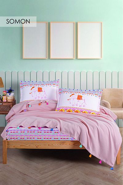 Violacasa Double 100% Cotton Tasseled Pique Set - Elephant