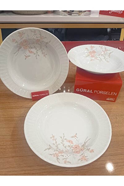 Güral Porselen 22 cm 1208 çiçekli yemek tabağı 12 adet
