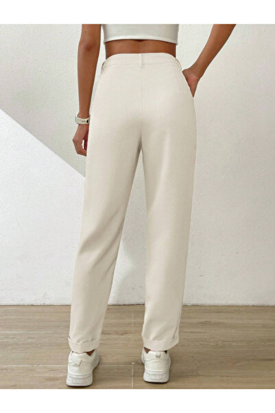 night blue Cream Color Double Pleated Double Leg Trousers