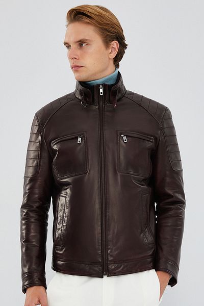 Derimod Men's Burgundy Leather Jacket - Rodri 23wgd6499hn