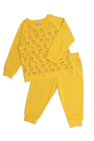 Ozmoz By Mukadder Özden Organic Floral Printed Yellow Winter Little Girl's Suit