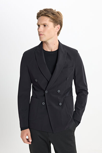 ALTINYILDIZ CLASSICS Slim Fit Slim Fit Swallow Collar Flexible Black Suit with Bag Pocket