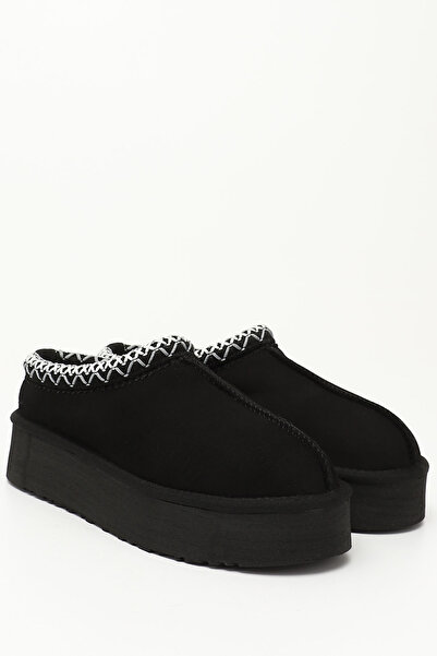 GÖNDERİ(R) Dámské/dívčí černé nubukové pantofle W Tazz s tlustou podrážkou z pravé kůže