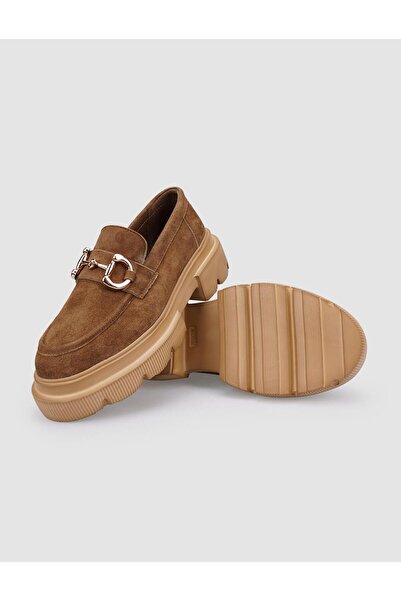 Cabani Pantofi casual pentru femei, cu cataramă, din piele naturală întoarsă 100%, culoare camel